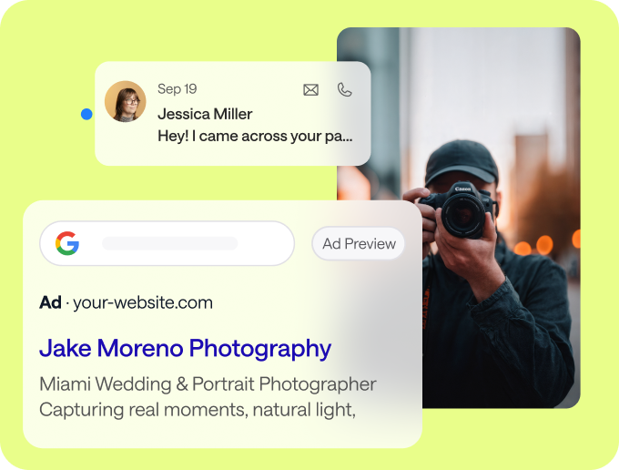 Ad preview and lead notification cards